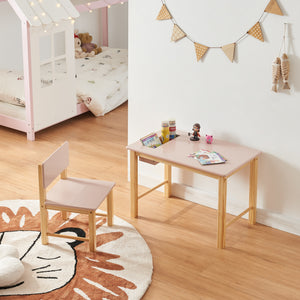 Set Skjåk Tavolo e Sedia per Bimbi - Legno Naturale / Rosa [en.casa]