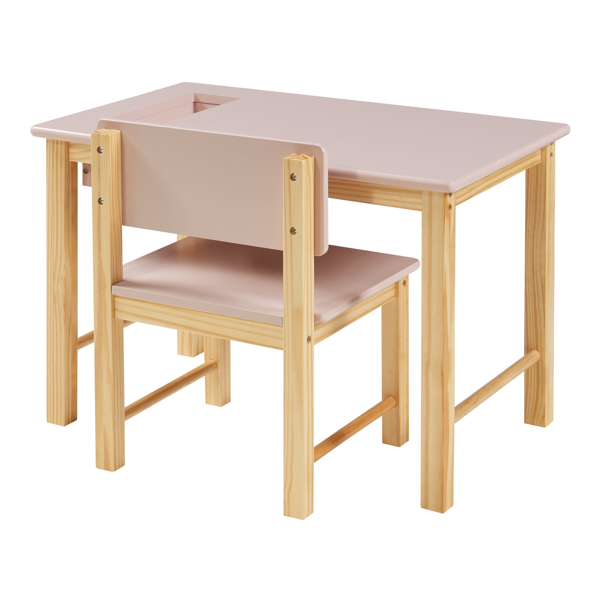 Set Skjåk Tavolo e Sedia per Bimbi - Legno Naturale / Rosa [en.casa]