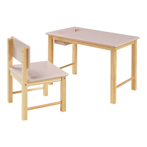 Set Skjåk Tavolo e Sedia per Bimbi - Legno Naturale / Rosa [en.casa]