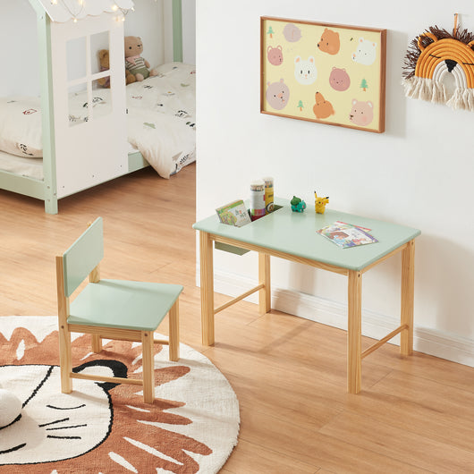 Set Skjåk Tavolo e Sedia per Bimbi - Legno Naturale / Menta Verde [en.casa]