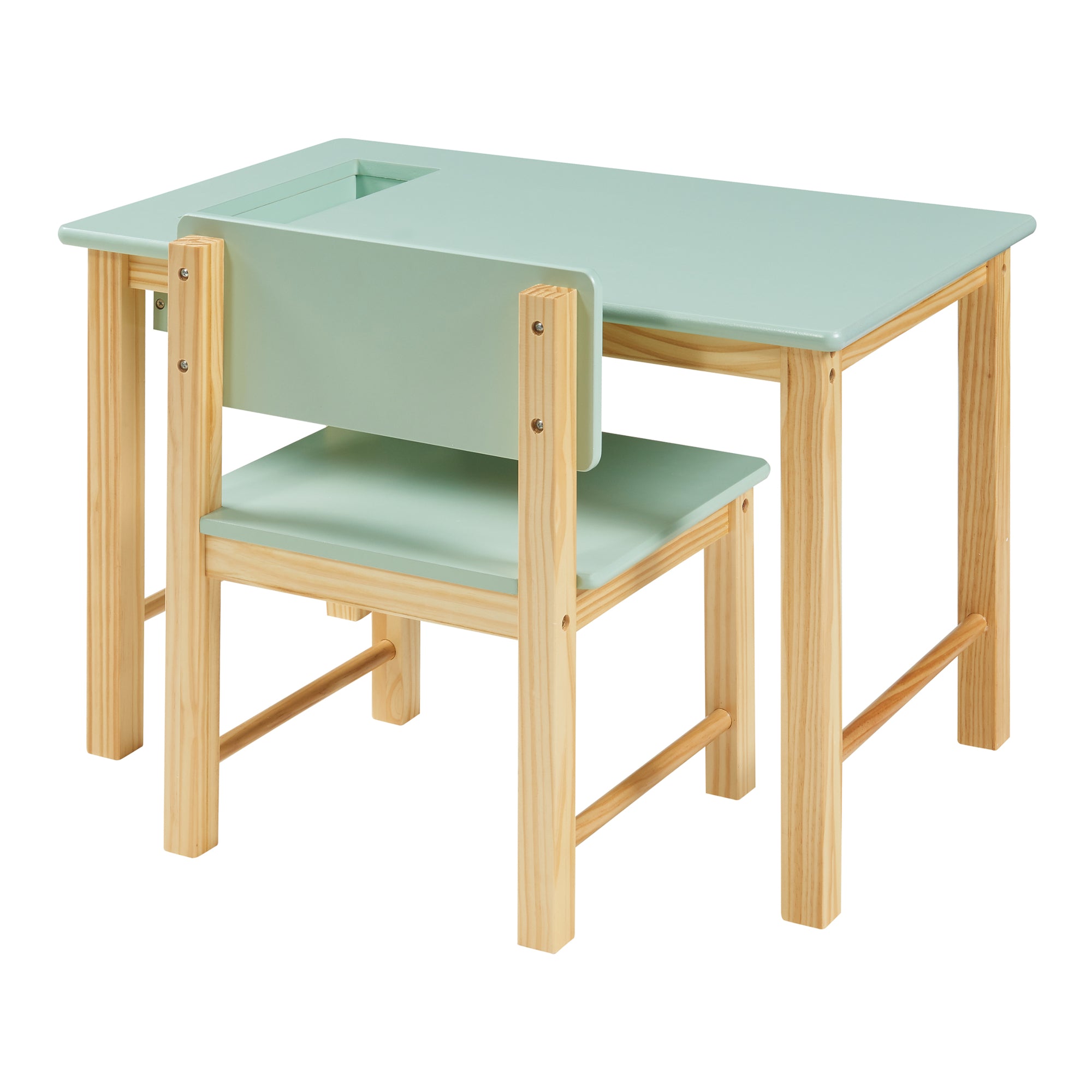 Set Skjåk Tavolo e Sedia per Bimbi - Legno Naturale / Menta Verde [en.casa]