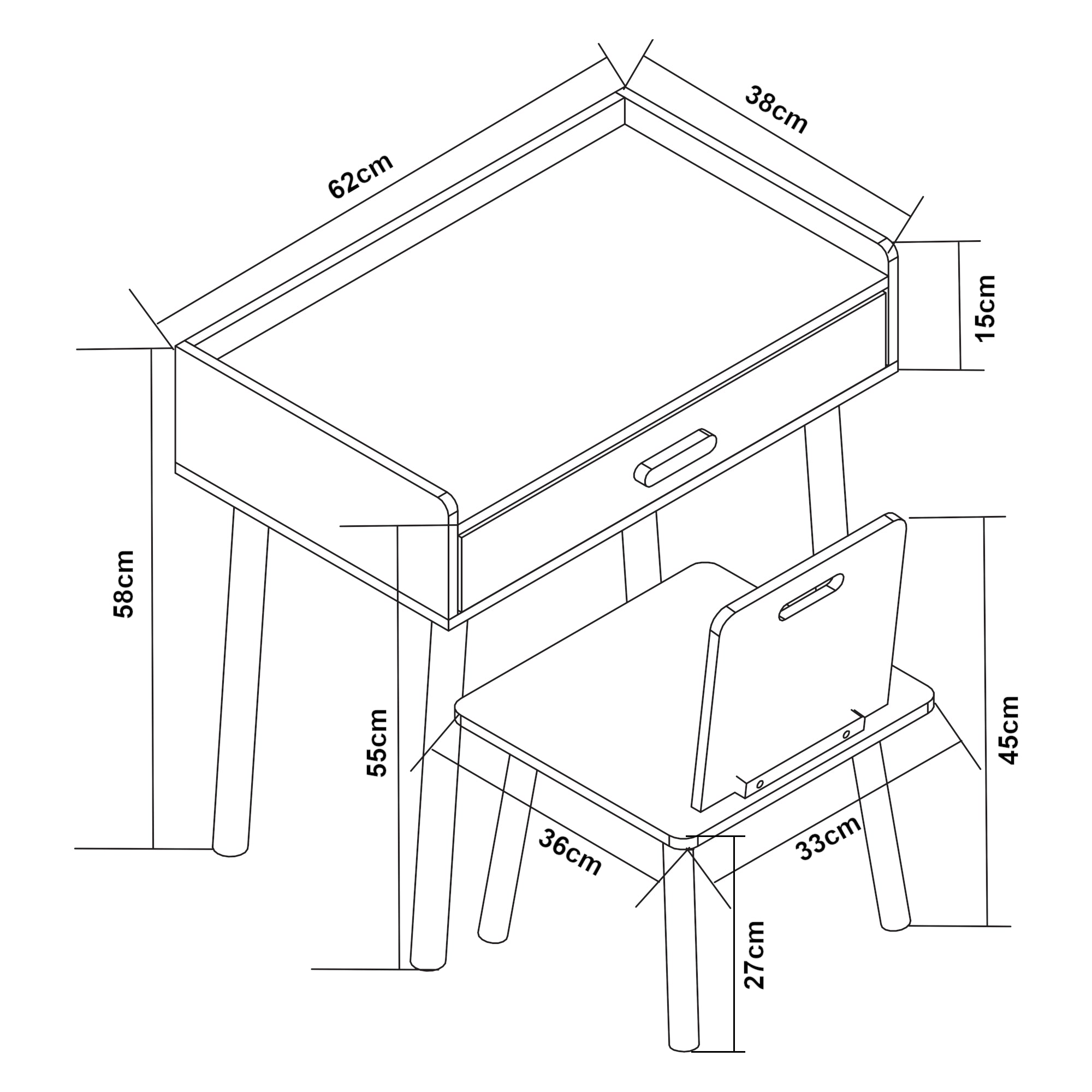 Set Skjervøy Tavolo e Sedia per Bimbi - Legno Naturale / Bianco [en.casa]
