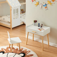 Set Skjervøy Tavolo e Sedia per Bimbi - Legno Naturale / Bianco [en.casa]