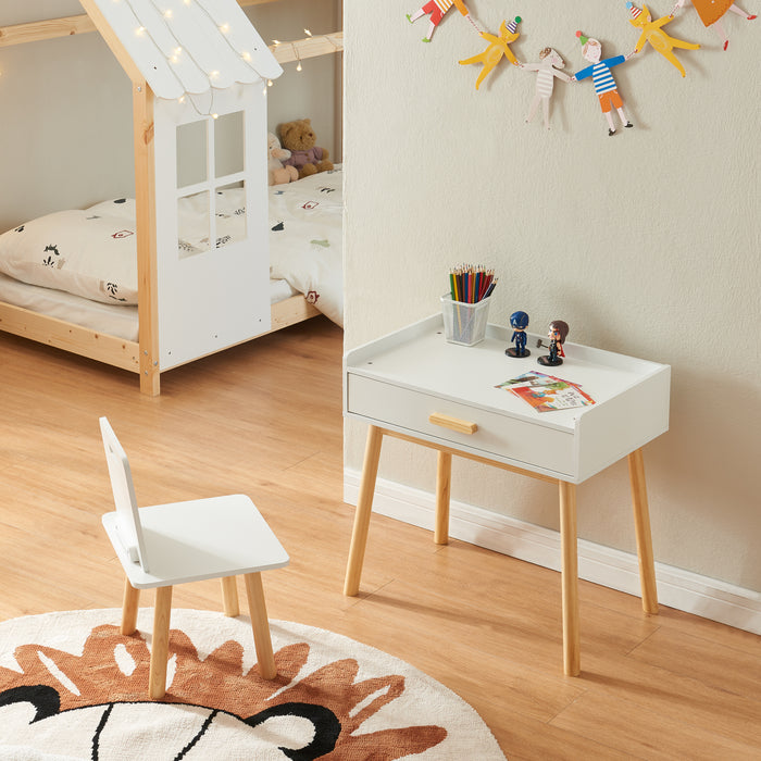 Set Skjervøy Tavolo e Sedia per Bimbi - Legno Naturale / Bianco [en.casa]