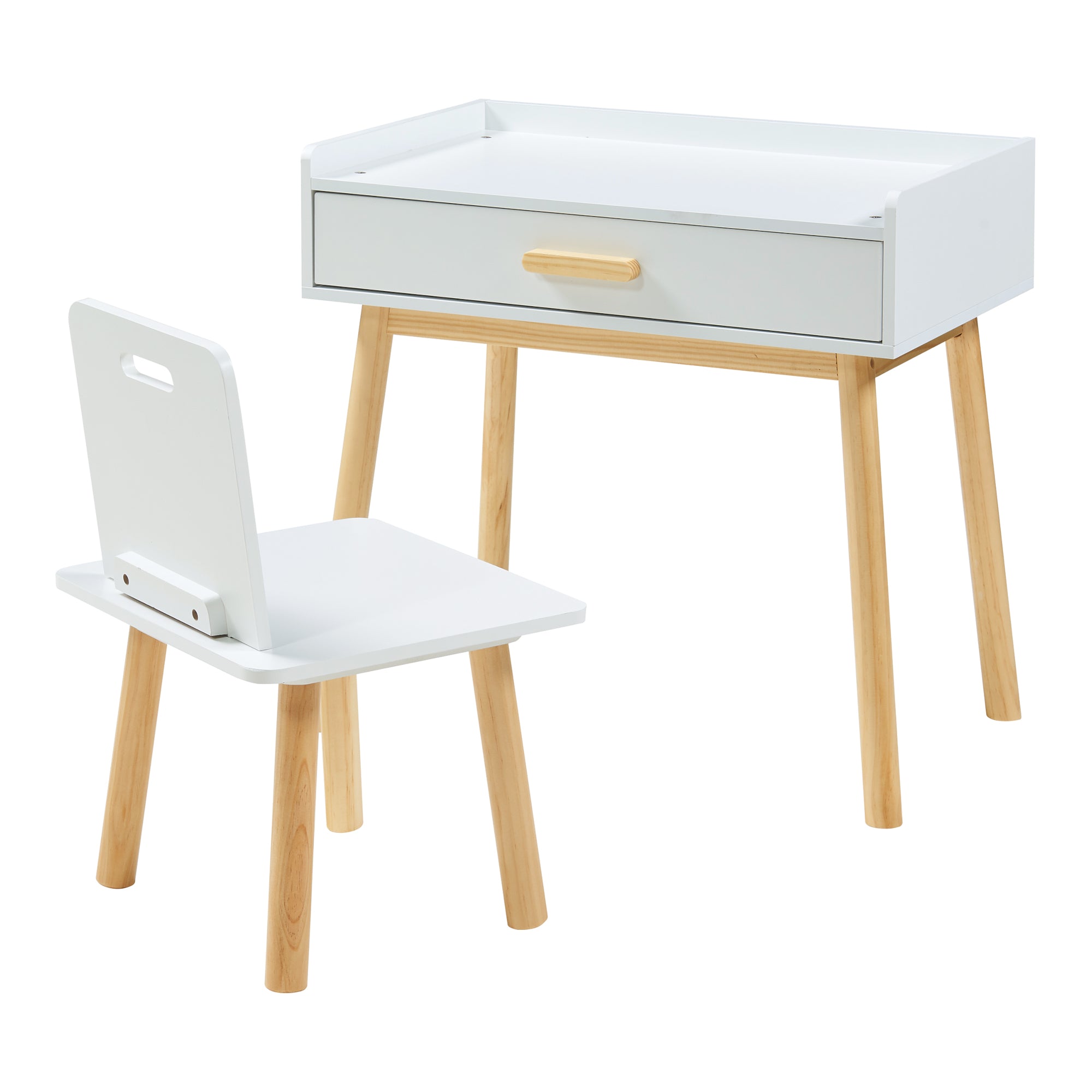 Set Skjervøy Tavolo e Sedia per Bimbi - Legno Naturale / Bianco [en.casa]
