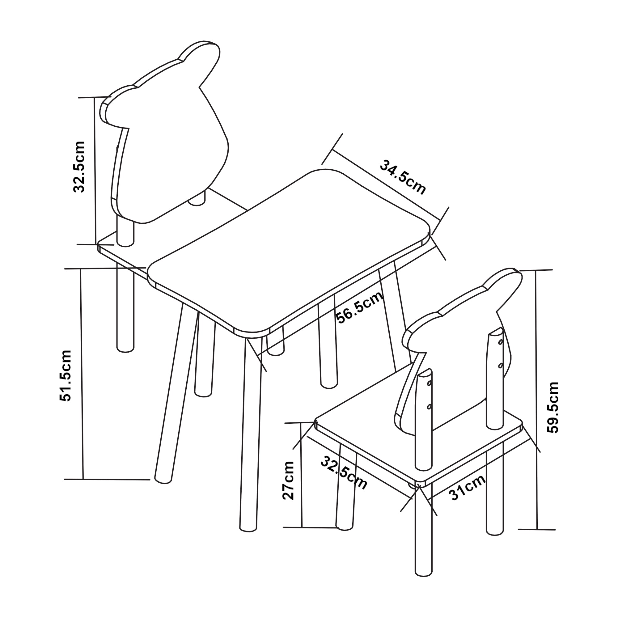 Set Panjang Tavolo e 2 Sedie per Bimbi - Bianco [en.casa]