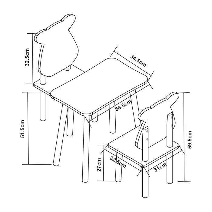 Set Panjang Tavolo e 2 Sedie per Bimbi - Bianco [en.casa]