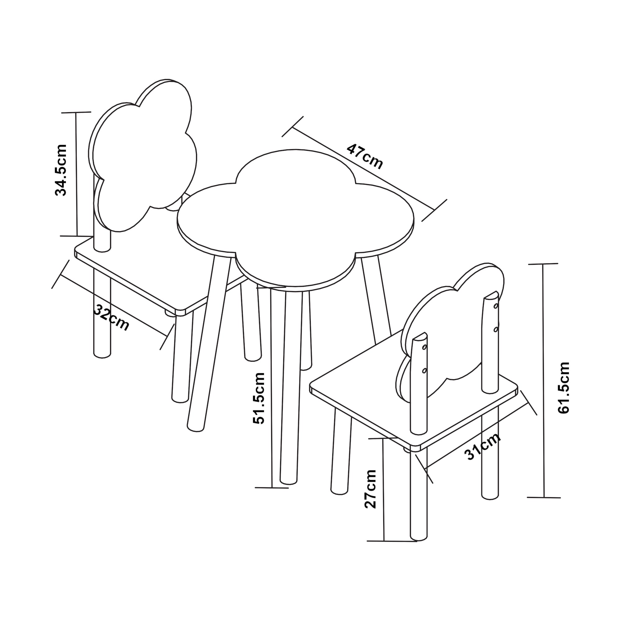 Set Simrishamn Tavolo e 2 Sedie per Bimbi - Bianco / Viola [en.casa]