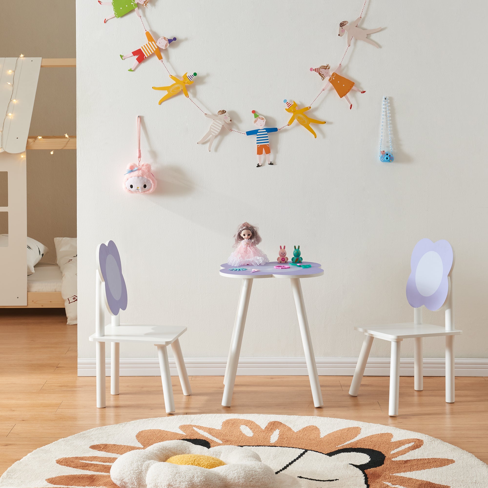 Set Simrishamn Tavolo e 2 Sedie per Bimbi - Bianco / Viola [en.casa]