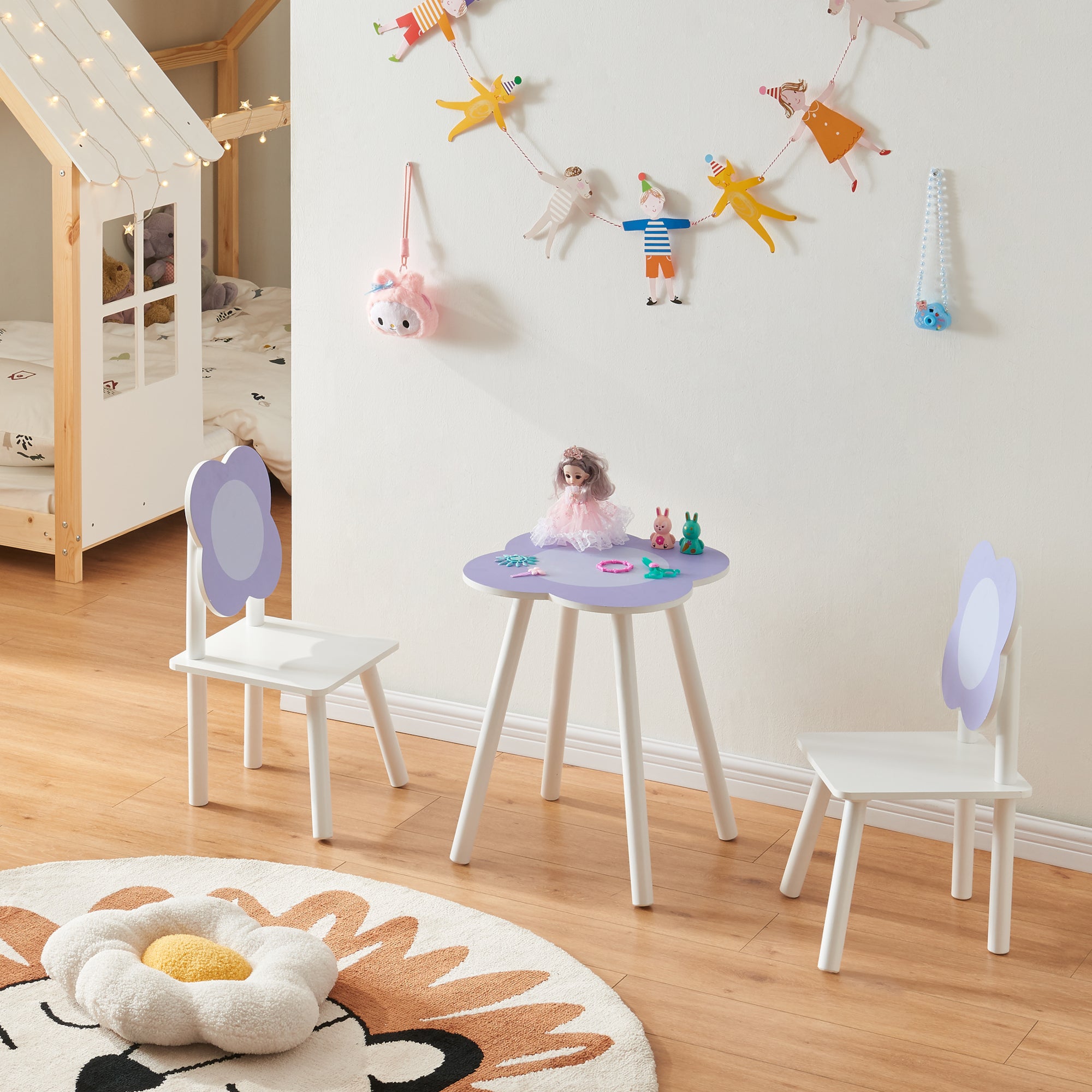Set Simrishamn Tavolo e 2 Sedie per Bimbi - Bianco / Viola [en.casa]