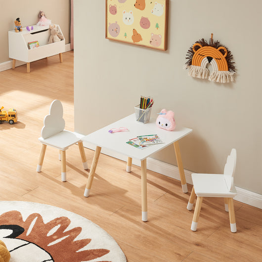 Set di 3 Mobili per Cameretta Hovle Tavolino e 2 Sedie - Bianco / Naturale [en.casa]