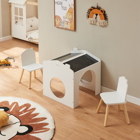 Set Romso Tavolo e Sedie per Bambini con Lavagne Mobili per Cameretta - Bianco [en.casa]