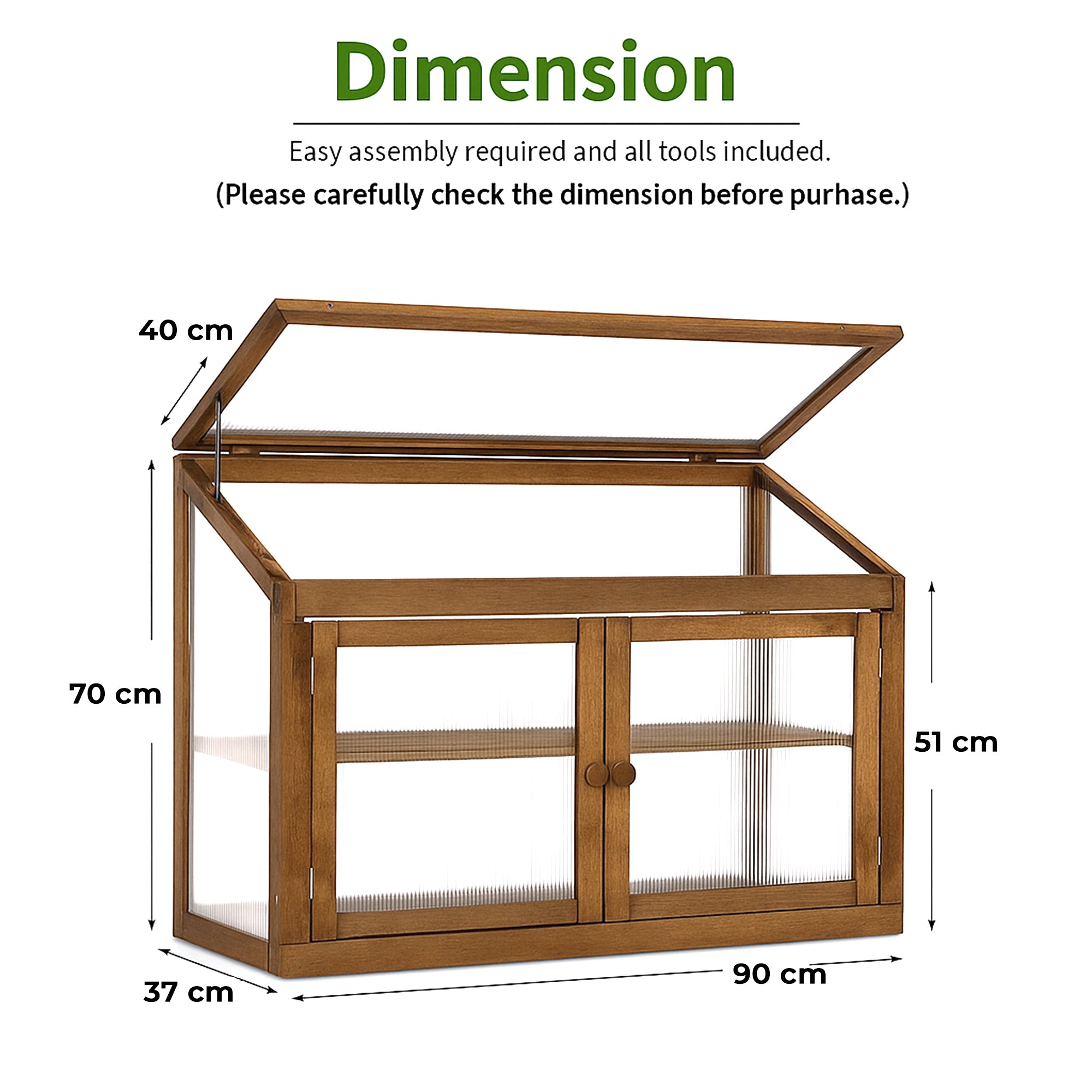 Kinto - Mini Serra 90x70x37 cm per Interno ed Esterno Porta Piante in Legno di Abete e Policarbonato