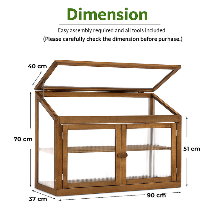 Kinto - Mini Serra 90x70x37 cm per Interno ed Esterno Porta Piante in Legno di Abete e Policarbonato