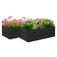 Set di 2 Letti per Orto in Lamiera Ondulata, 100L x 50l x 30H cm, Nero