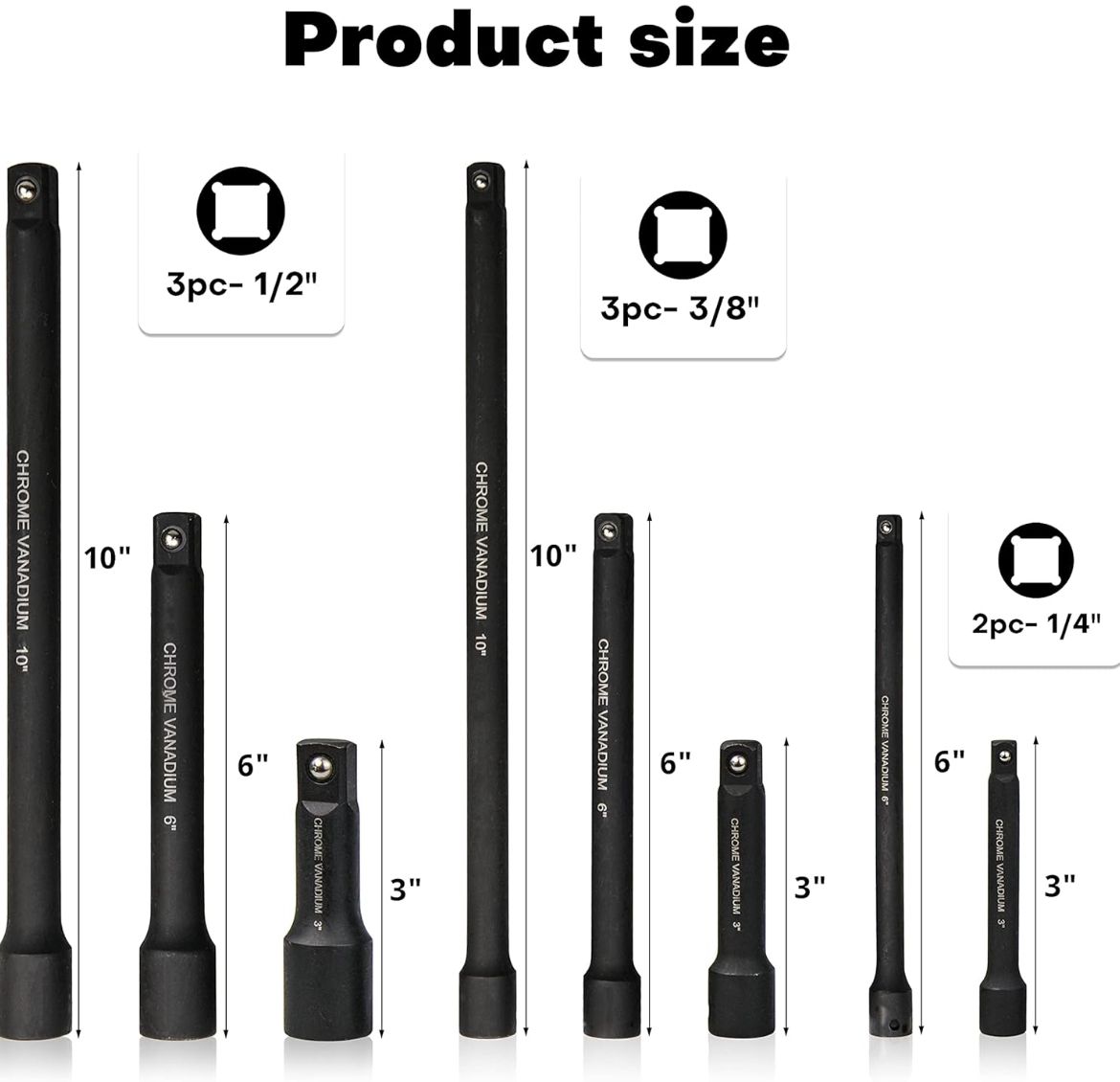 Kit 18 Pezzi Prolunghe Prolunga di estensione + adattatori da 1/4" 3/8" 1/2"