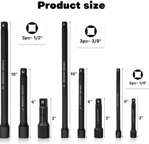 Kit 18 Pezzi Prolunghe Prolunga di estensione + adattatori da 1/4" 3/8" 1/2"