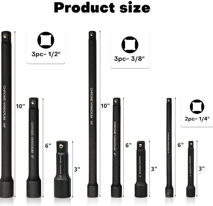 Kit 18 Pezzi Prolunghe Prolunga di estensione + adattatori da 1/4" 3/8" 1/2"