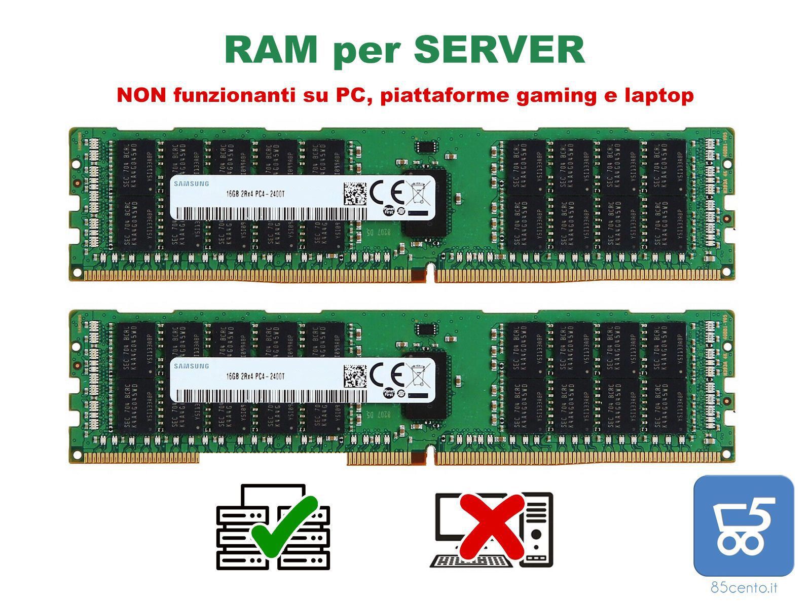 Kit 2 Banchi RAM Samsung per SERVER 16GB DDR4 2Rx4 PC4-2400T RA1 11 MC0 M393A2G40DB1-CRC4Q - RICONDIZIONATO