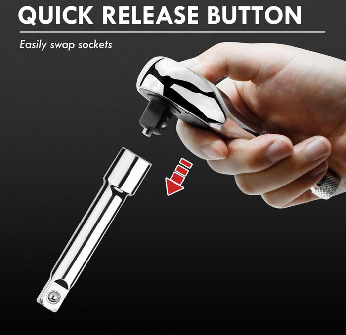 Kit 3 Chiave a Cricchetto Professionale Per Officina 72 Denti 1/4" 3/8" 1/2"