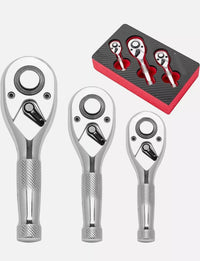 Kit 3 Chiave a Cricchetto Professionale Per Officina 72 Denti 1/4" 3/8" 1/2"