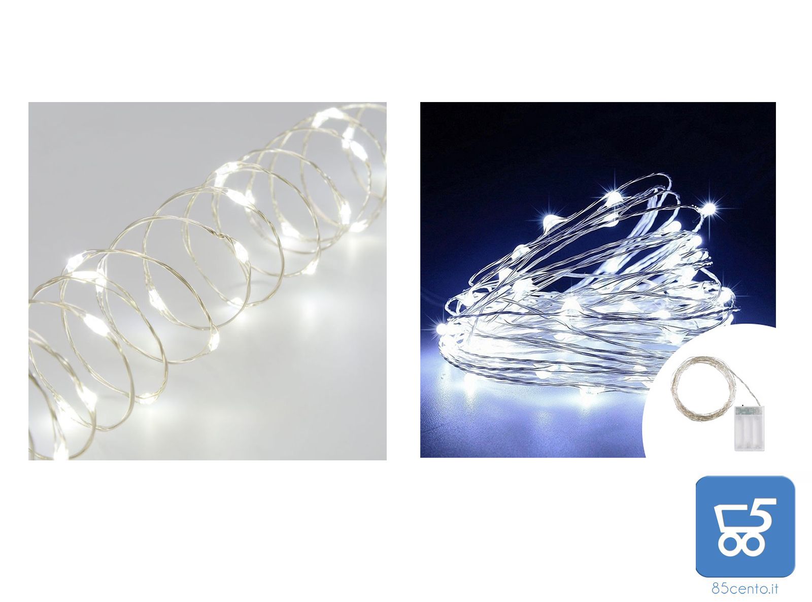 Kit 4 Pezzi Luci LED Colore Bianco Freddo con Filo di Rame Lunghezza 5 metri a Batteria 2 AA (batterie non incluse)