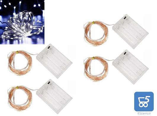 Kit 4 Pezzi Luci LED Colore Bianco Freddo con Filo di Rame Lunghezza 5 metri a Batteria 2 AA (batterie non incluse)