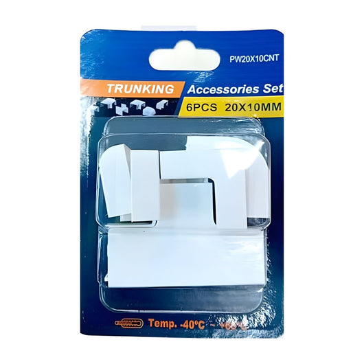 Kit 6 Accessori Per Canaline Passacavi 20X10mm, Connettore Lineare, Forma L, Forma T, Angolare Piatto Interno Esterno, Colore Bianco