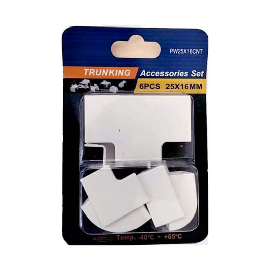 Kit 6 Accessori Per Canaline Passacavi 40X25mm, Connettore Lineare, Forma L, Forma T, Angolare Piatto Interno Esterno, Colore Bianco