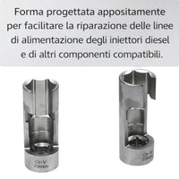 Kit 9 Chiavi a Bussola per iniettori Diesel da 10-22mm Attacco 1/4" 3/8" 1/2"