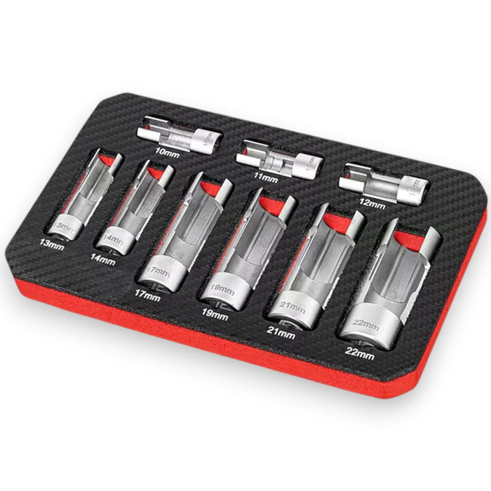 Kit 9 Chiavi a Bussola per iniettori Diesel da 10-22mm Attacco 1/4" 3/8" 1/2"