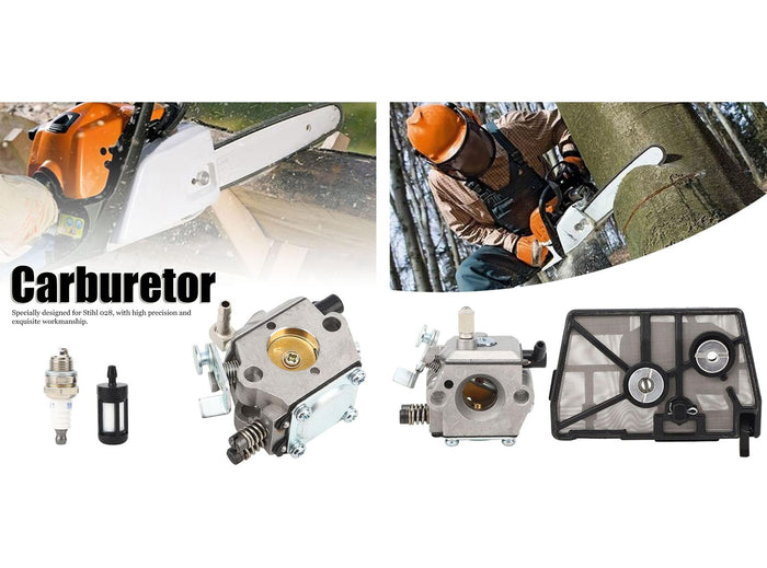 Kit Carburatore per Motosega Compatibile con Stihl 028 028AV con Filtro Carburante Guarnizioni Tubazioni e Candela