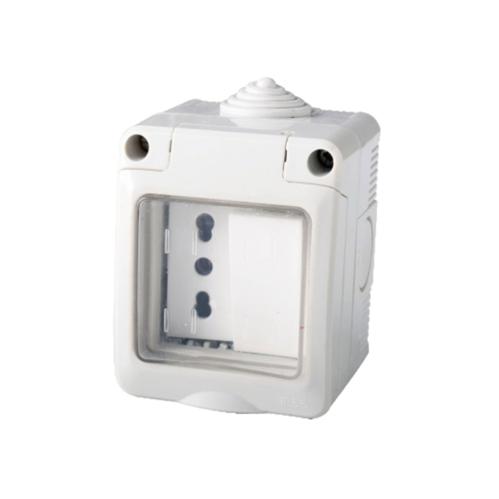 Kit Contenitore Cassetta Elettrica Esterna 1 Presa Bipasso 10/16A+1 Interruttore Con Coperchio Stagno IP55, Montaggio Da Parete Esterno,Omologato IMQ