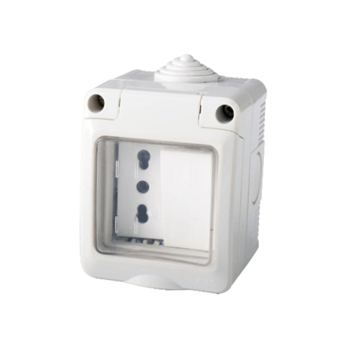 Kit Contenitore Cassetta Elettrica Esterna 1 Presa Bipasso 10/16A+1 Interruttore Con Coperchio Stagno IP55, Montaggio Da Parete Esterno,Omologato IMQ
