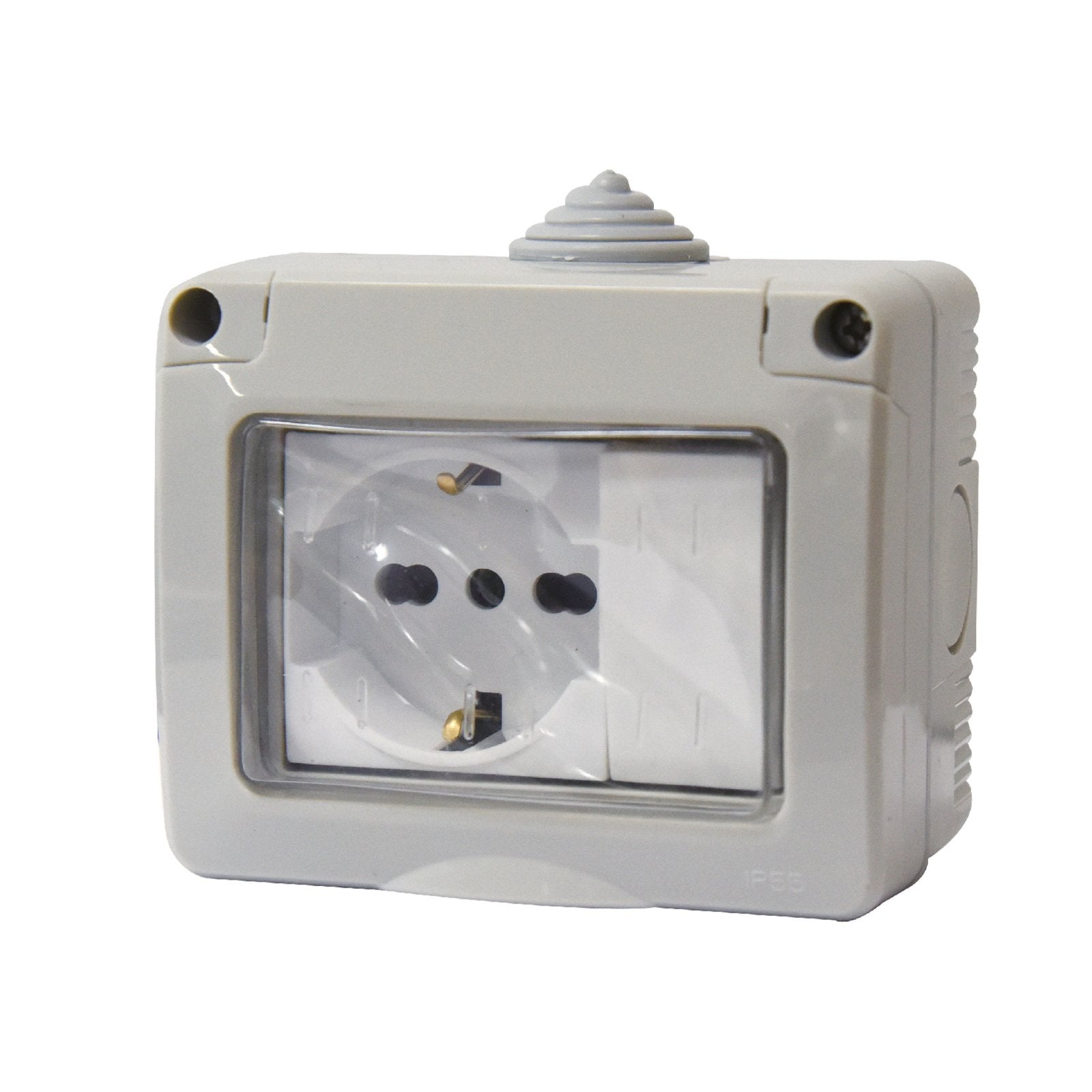 Kit Contenitore Cassetta Elettrica Esterna 1 Presa Schuko Universale +1 Interruttore Con Coperchio Stagno IP55, Montaggio Da Parete Esterno,Omologato IMQ