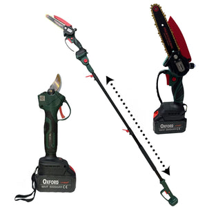 Kit Potatura Forbice Cesoia Motosega 6" a batteria 68Vf +asta telescopica CH0402