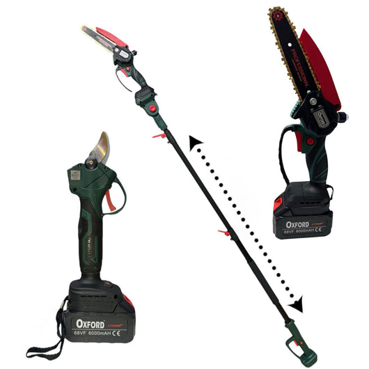 Kit Potatura Forbice Cesoia Motosega 6" a batteria 68Vf +asta telescopica CH0402