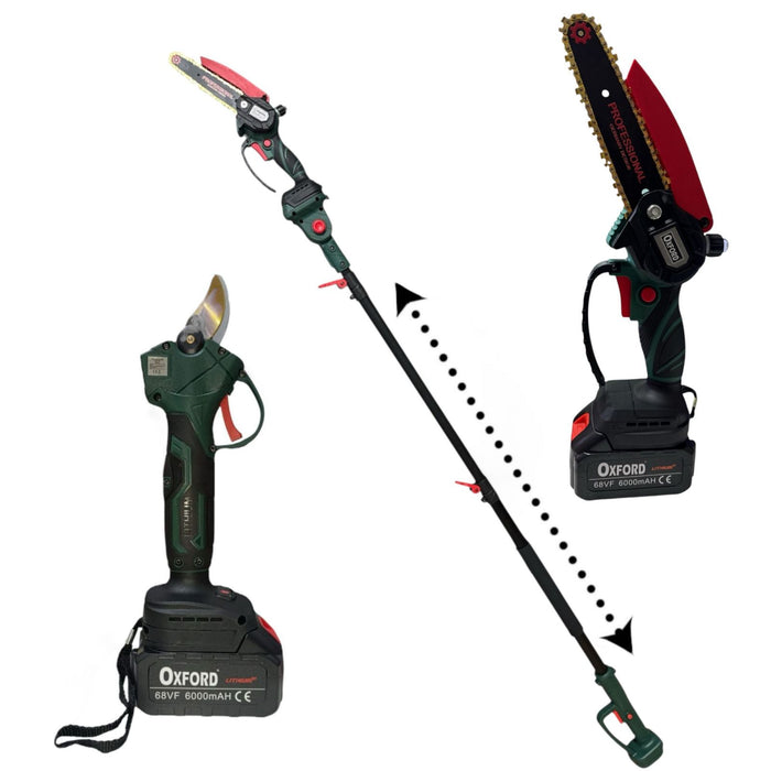 Kit Potatura Forbice Cesoia Motosega 6" a batteria 68Vf +asta telescopica CH0402