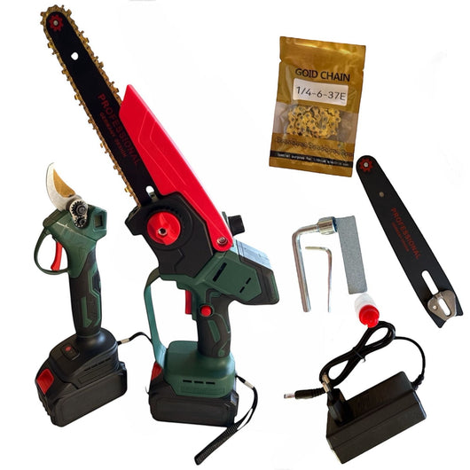 Kit Potatura Motosega 8'' + Forbice Cesoia a 2 Batteria 88Vf Motore Brushless