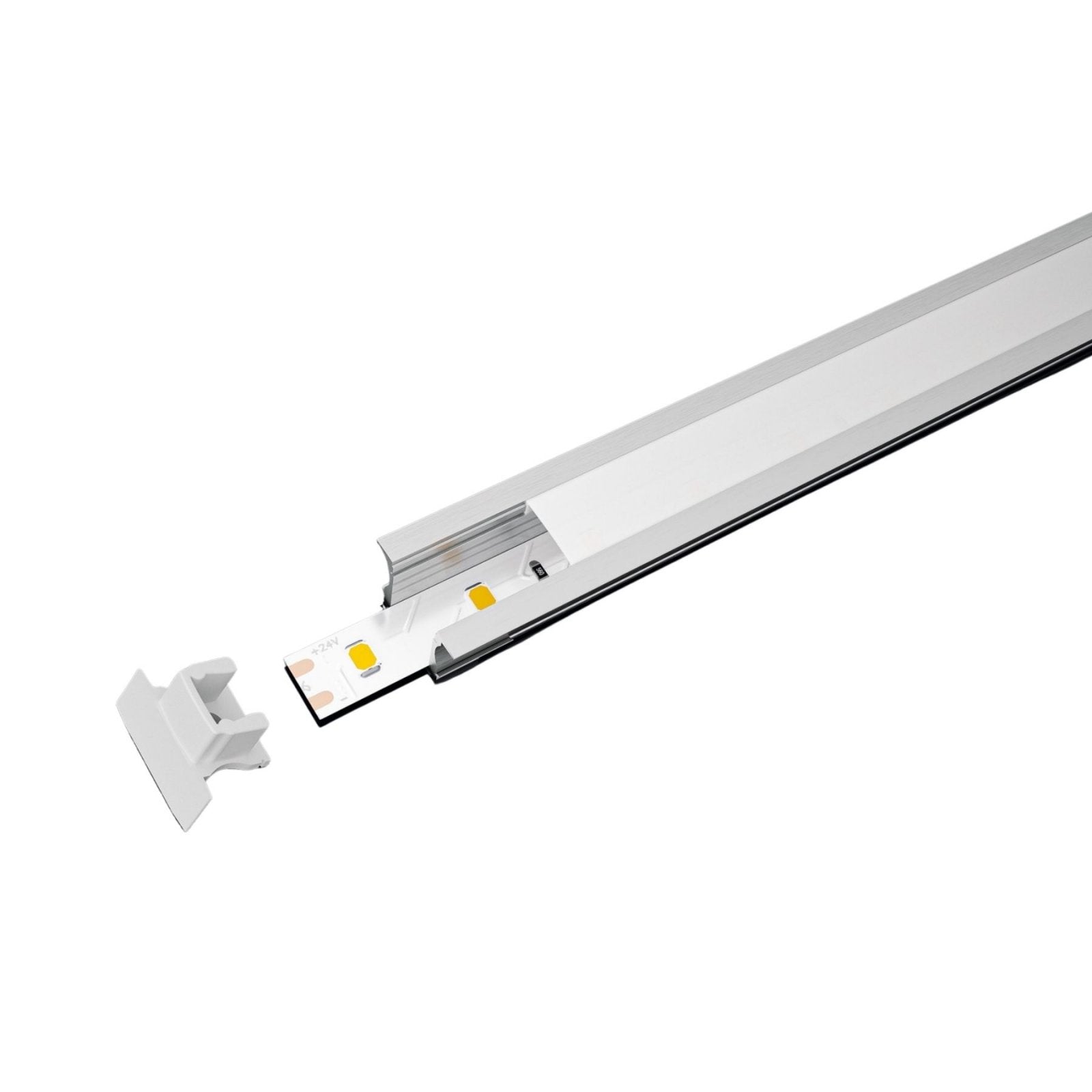 Kit Profilo Alluminio Completo Da 2 Metri Per Striscia Led, Alta Profonda da Incasso, Dimensione 24.5*14.2mm, Larghezza Interna 12mm, 140g/m, Copertura Opale, Tappi Chiusura e Clip Fissaggio Incluso,BAV3351,BA2515