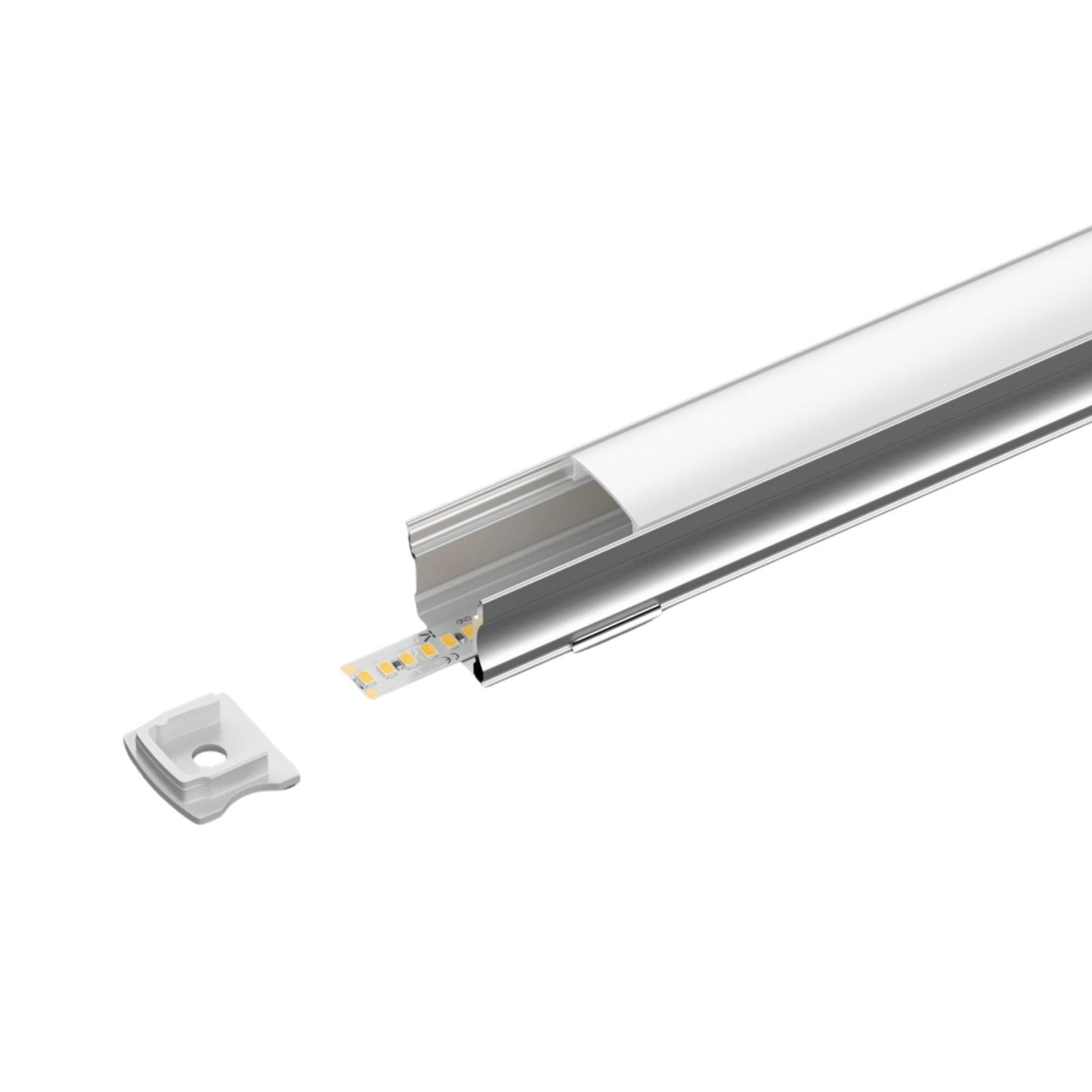 Kit Profilo Alluminio Completo Da 2 Metri Per Striscia Led, Alta Profonda, Dimensione 17.2*14.4mm, Larghezza Interna 12mm, 128g/m, Copertura Opale, Tappi Chiusura e Clip Fissaggio Incluso, BAV3354,BA1715