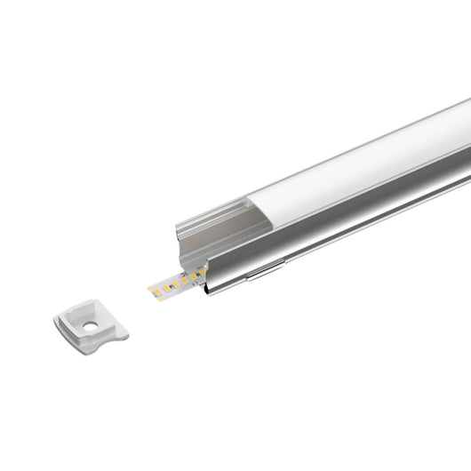 Kit Profilo Alluminio Completo Da 2 Metri Per Striscia Led, Alta Profonda, Dimensione 17.2*14.4mm, Larghezza Interna 12mm, 128g/m, Copertura Opale, Tappi Chiusura e Clip Fissaggio Incluso, BAV3354,BA1715