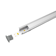 Kit Profilo Alluminio Completo Da 2 Metri Per Striscia Led, Alta da Incasso, Dimensione 22*14.27mm, Larghezza Interna 10mm, 114g/m, Copertura Opale, Tappi Chiusura e Clip Fissaggio Incluso