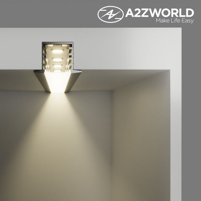 Kit Profilo Alluminio Completo Da 2 Metri Per Striscia Led, Alta da Incasso, Dimensione 22*14.27mm, Larghezza Interna 10mm, 114g/m, Copertura Opale, Tappi Chiusura e Clip Fissaggio Incluso