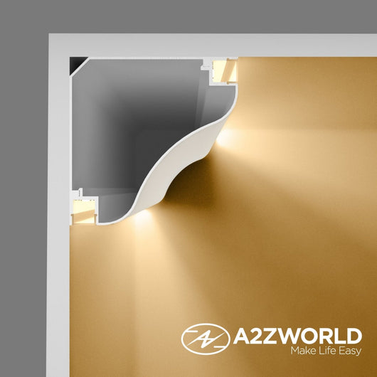 Kit Profilo Alluminio Completo Da 2 Metri Per Striscia Led, Angolare Doppio Illuminazione (2 Pezzi), Dimensione 69.1*69.1mm, Larghezza Interna 9.6mm, 832g/m, Copertura Opale, Tappi Chiusura e Clip Fissaggio Incluso