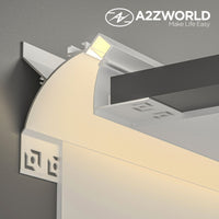 Kit Profilo Alluminio Completo Da 2 Metri Per Striscia Led, Da Cartongesso Illuminazione Indiritta, Dimensione 77.9*70.3mm, Larghezza Interna 10.5mm, 675g/m, Copertura Opale, Tappi Chiusura e Clip Fissaggio Incluso