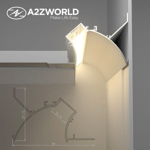 Kit Profilo Alluminio Completo Da 2 Metri Per Striscia Led, Da Cartongesso Illuminazione Indiritta, Dimensione 90*57.7mm, Larghezza Interna 20mm, 811g/m, Copertura Opale, Tappi Chiusura e Clip Fissaggio Incluso