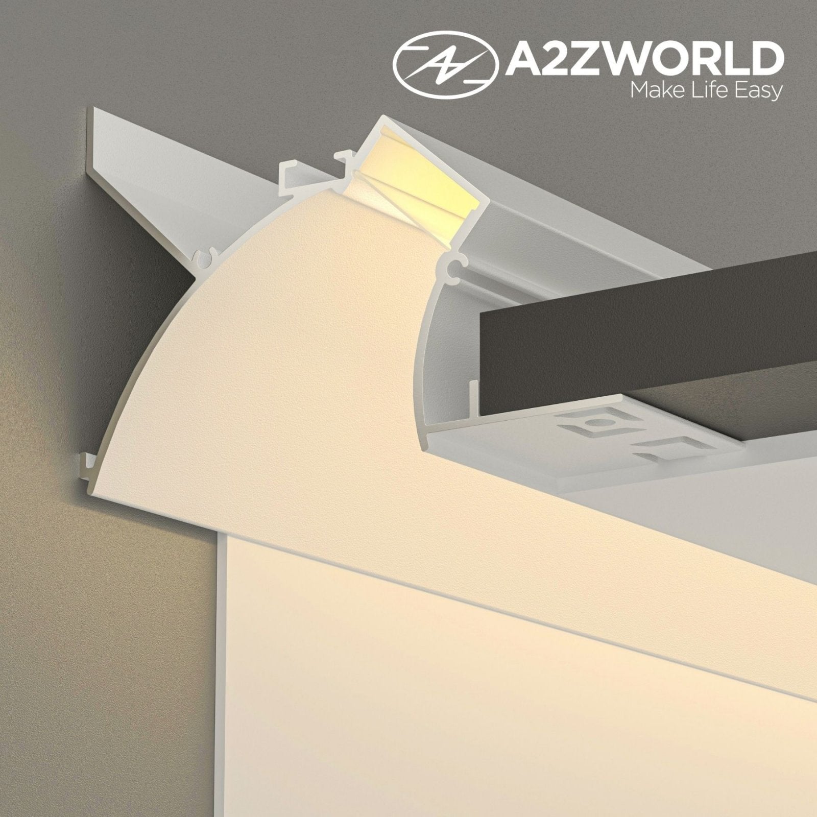 Kit Profilo Alluminio Completo Da 2 Metri Per Striscia Led, Da Cartongesso Illuminazione Indiritta, Dimensione 90*57.7mm, Larghezza Interna 20mm, 811g/m, Copertura Opale, Tappi Chiusura e Clip Fissaggio Incluso