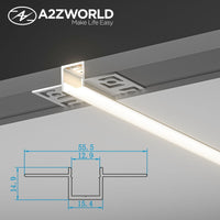 Kit Profilo Alluminio Completo Da 2 Metri Per Striscia Led, Da Incasso Cartongesso Con Alette Scomparsa, Dimensione 55.5*14.9mm, Larghezza Interna 12.9mm, 284g/m, Copertura Opale, Tappi Chiusura e Clip Fissaggio Incluso,BAV23173,BAV3360,BA4435