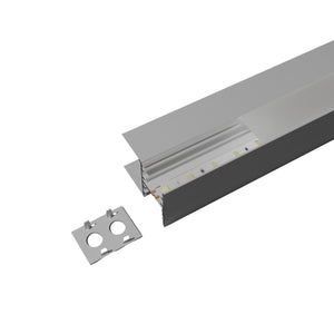 Kit Profilo Alluminio Completo Da 2 Metri Per Striscia Led, Doppio Esposizione Per Mensola, Dimensione 28.7*20.2mm, Larghezza Interna 10mm, 202g/m, Copertura Opale, Tappi Chiusura e Clip Fissaggio Incluso